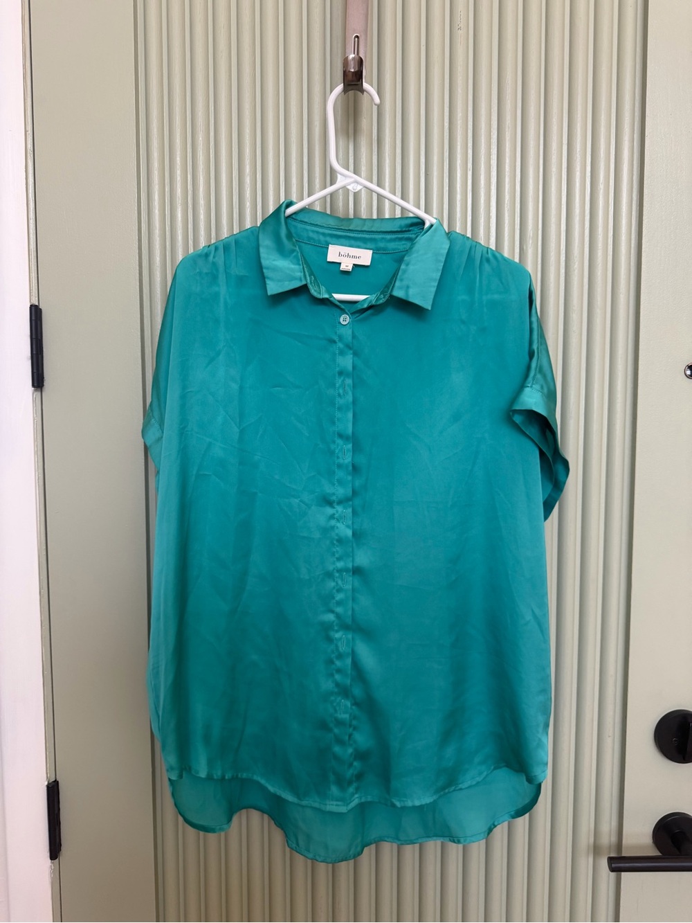 Bohme Teal Short-Sleeve Button-Down Blouse